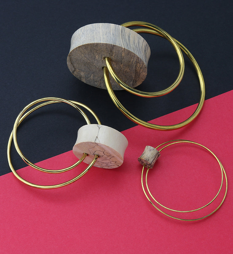 Tamarind Wood Plugs With Bronze Double Hoops