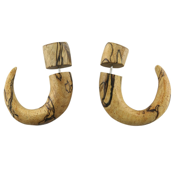 Tamarind Wood Fake Gauge Areng Inlay Circular Tapers Tribal Earrings