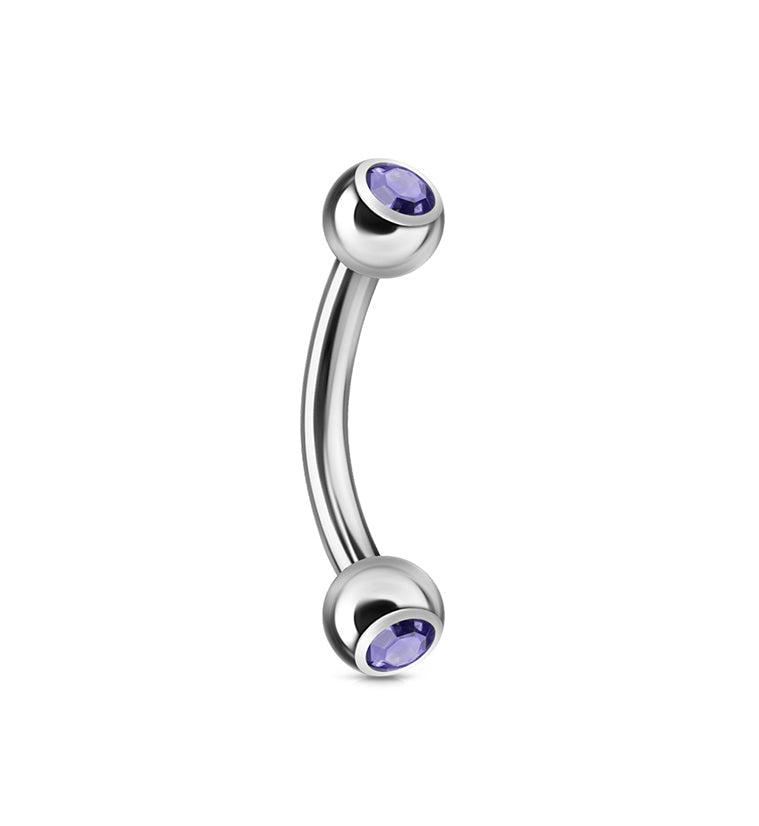 Tanzanite Double CZ Stainless Steel Curved Barbell