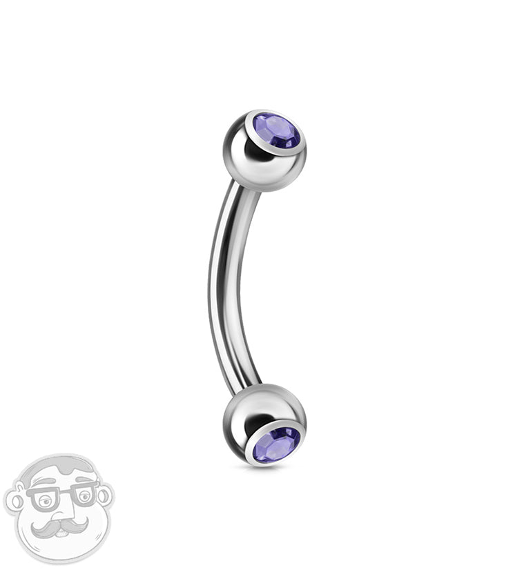 Tanzanite Double CZ Stainless Steel Curved Barbell