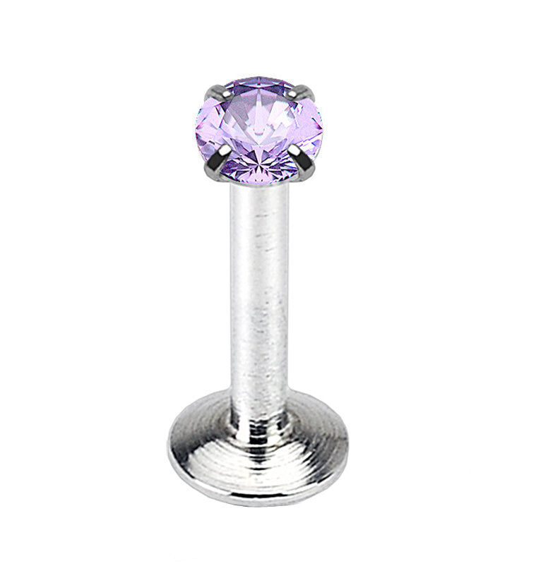 Tanzanite CZ Prong Internally Threaded Labret