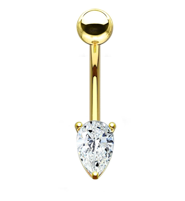 14kt Gold Teardrop CZ Belly Button Ring