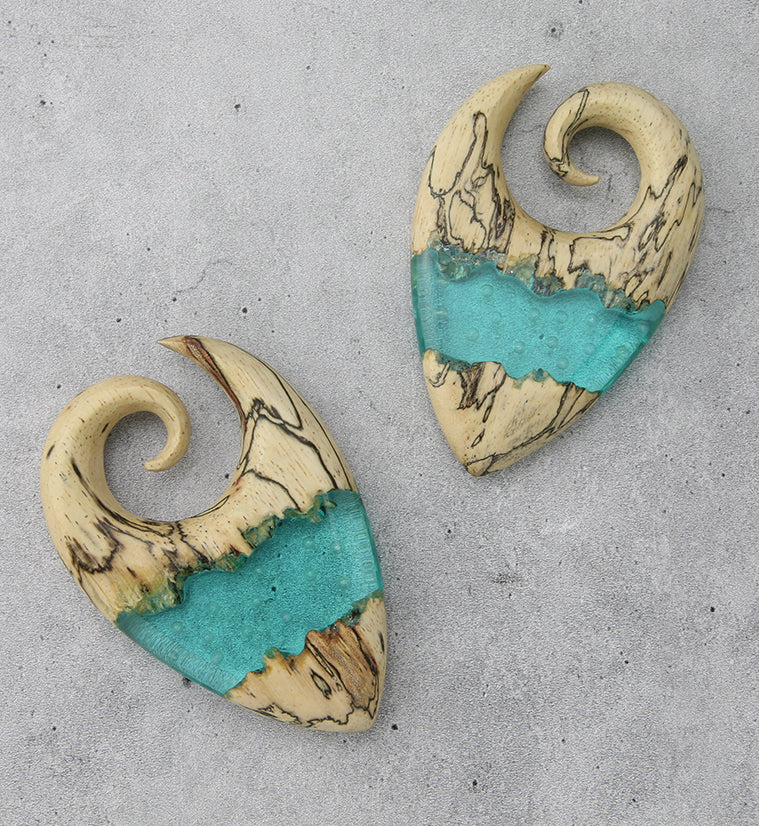 Teal Resin Bubble Tamarind Wood Ear Weights