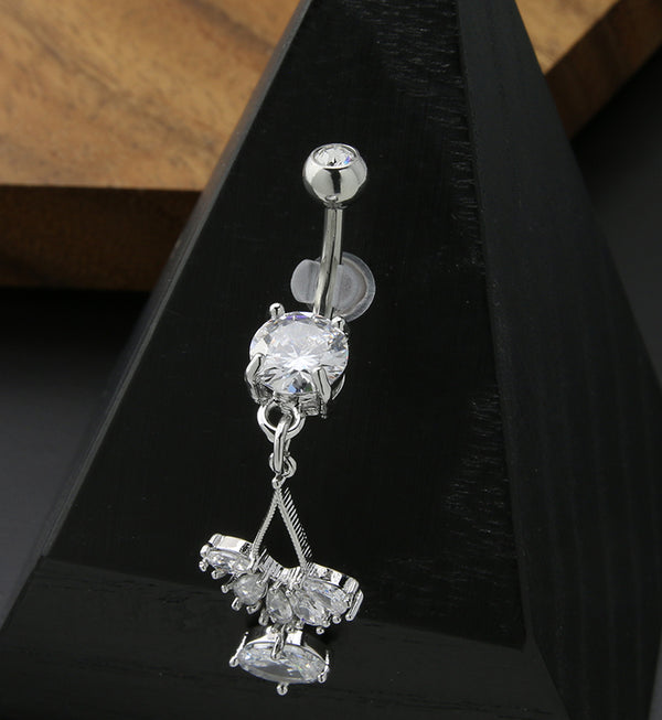 Teardrop Beacon Dangle Oval CZ Stainless Steel Belly Button Ring