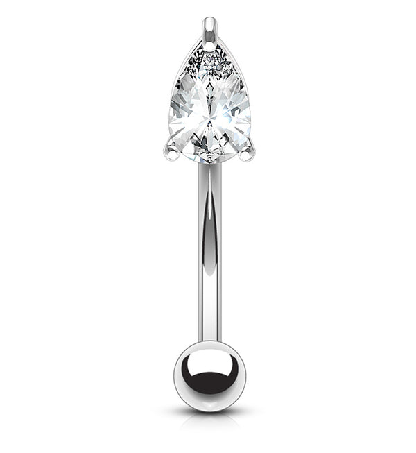 14kt White Gold Teardrop CZ Curved Barbell