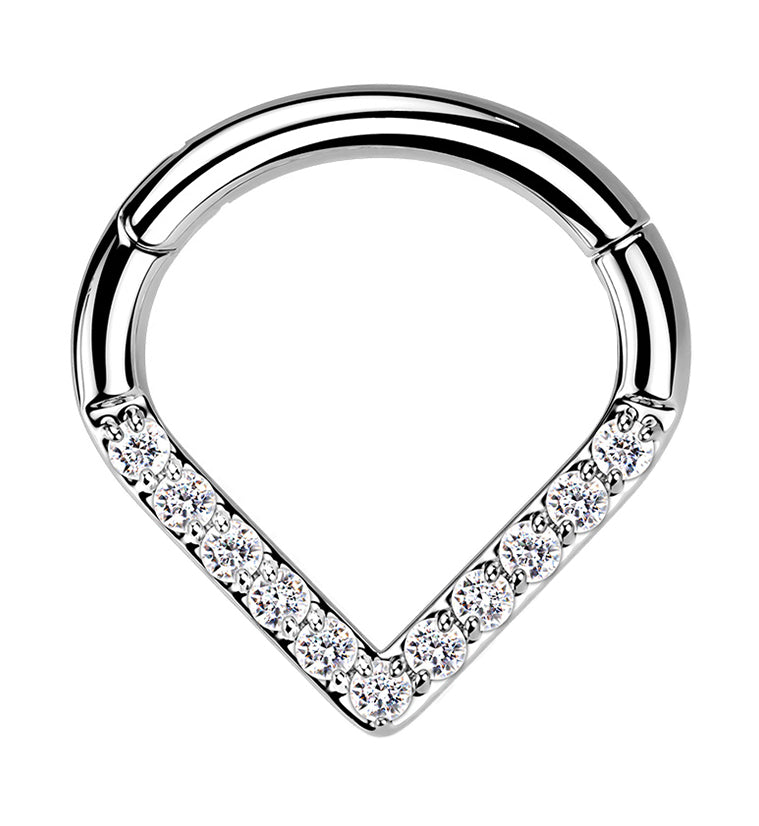 Teardrop CZ Titanium Hinged Segment Ring