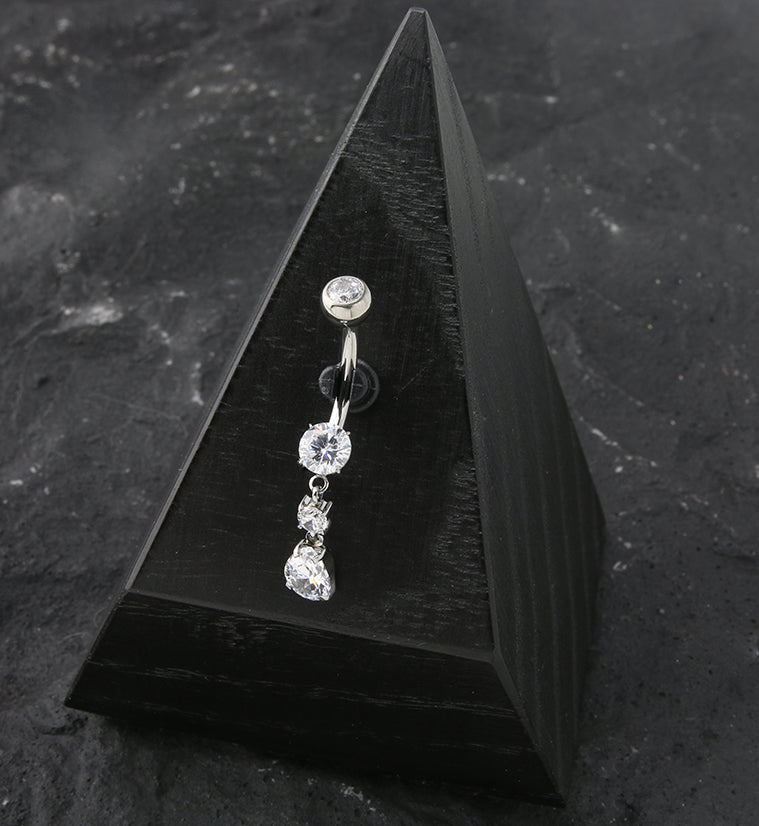 Teardrop Dangle Clear CZ Internally Threaded Titanium Belly Button Ring