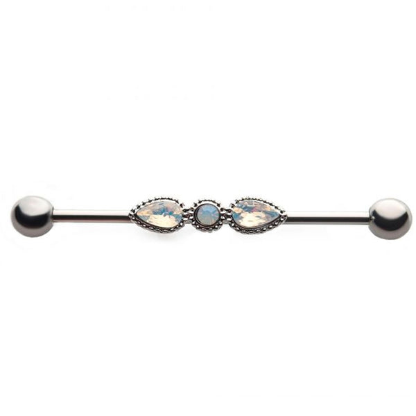 Double Teardrop Gem Chained Industrial Barbell