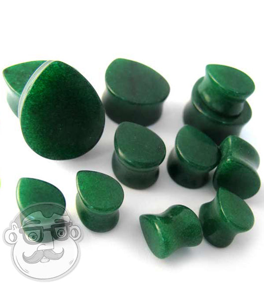 Green Jade Stone Teardrop Plugs