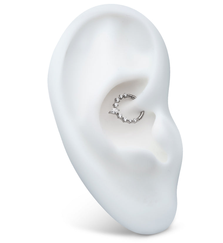 Teardrop Icicle Clear CZ Titanium Hinged Segment Ring