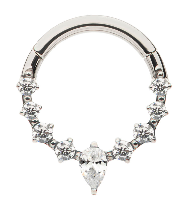 Teardrop Icicle Clear CZ Titanium Hinged Segment Ring