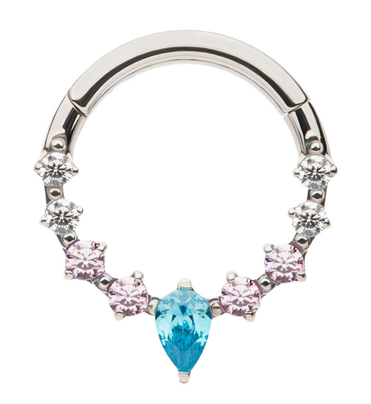 Teardrop Icicle Pride CZ Titanium Hinged Segment Ring