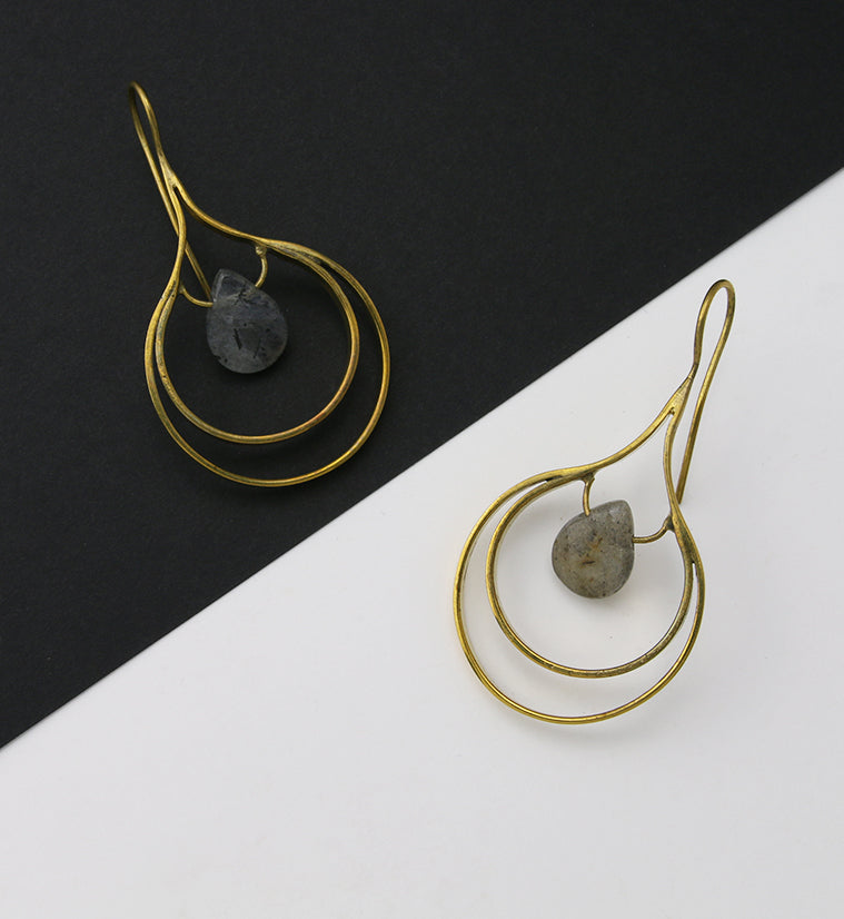 Teardrop Labradorite Brass Hangers / Earrings