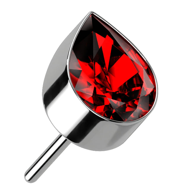 Teardrop Red CZ Threadless Titanium Top