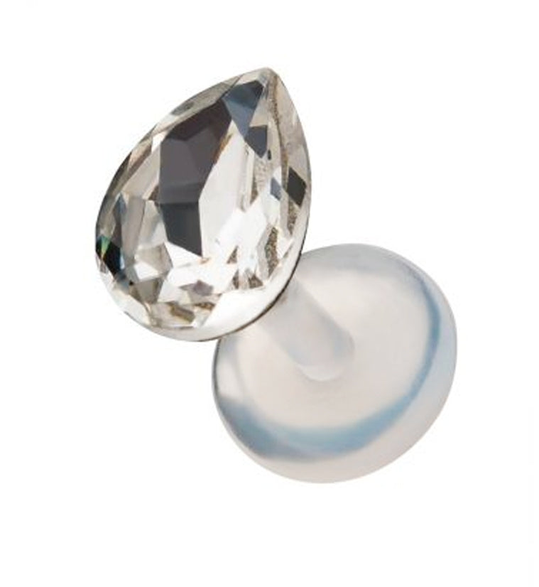 16G Clear Swarovski Teardrop CZ Bioflex Labret Post
