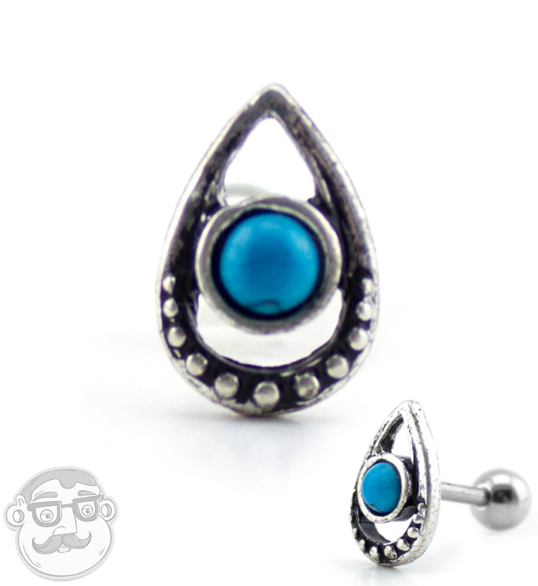 16G Teardrop Turquoise Tragus / Cartilage Barbell