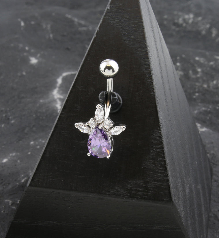 Tiara Teardrop Purple CZ Belly Button Ring