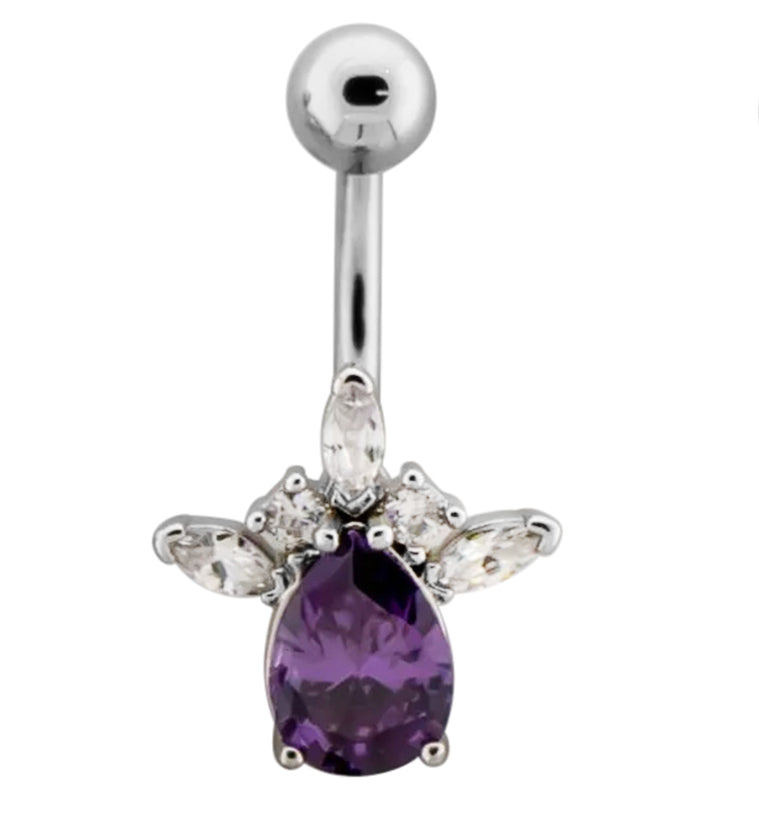 Tiara Teardrop Purple CZ Belly Button Ring