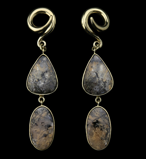 Double Tiger Dendritic Agate Stone Ear Weights Version 5