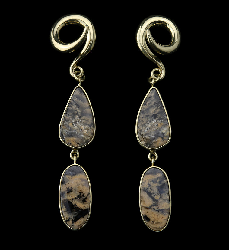 Double Tiger Dendritic Agate Stone Ear Weights Version 1