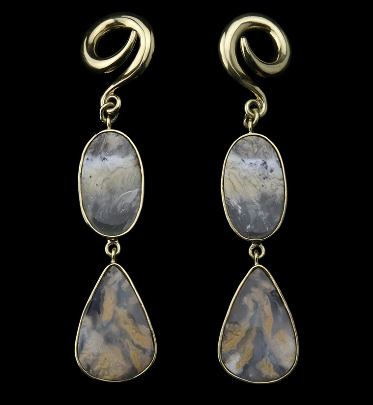 Double Tiger Dendritic Agate Stone Ear Weights Version 2