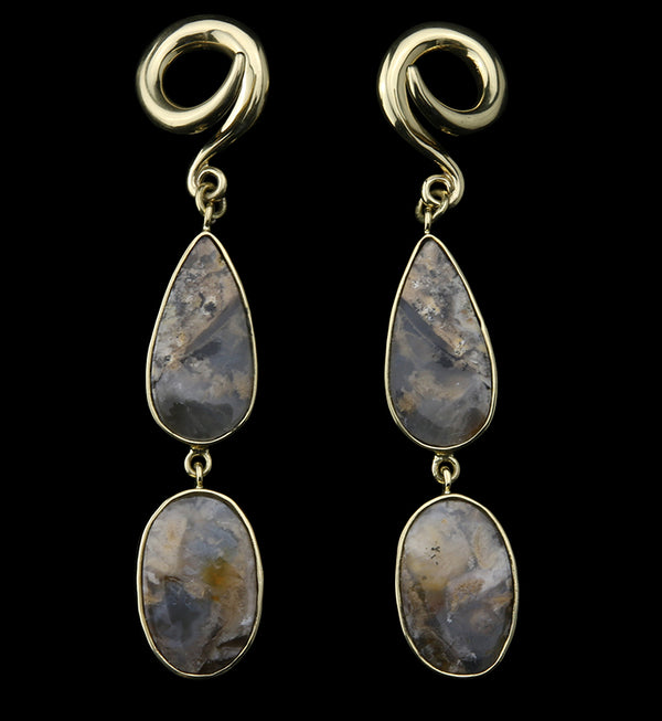 Double Tiger Dendritic Agate Stone Ear Weights Version 3
