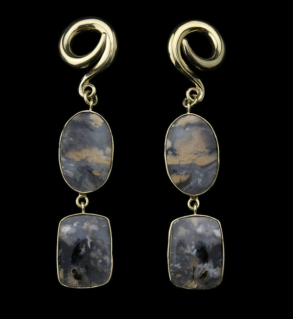 Double Tiger Dendritic Agate Stone Ear Weights Version 4