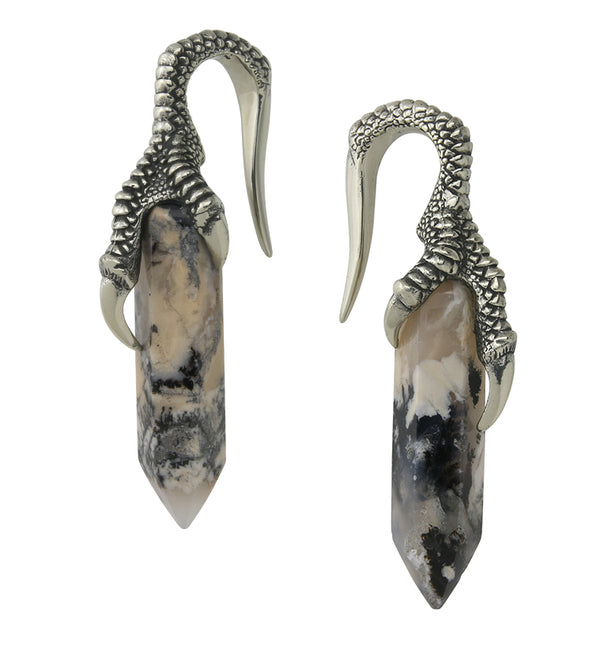 Tiger Dendritic Agate Stone Talon White Brass Ear Weights