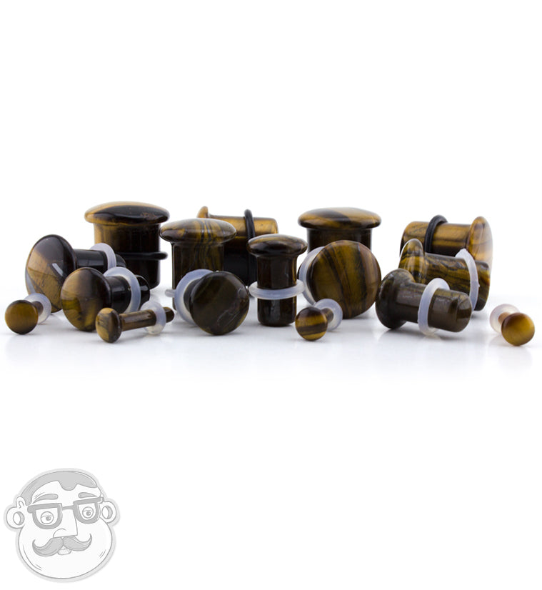 Single Flare Tiger Eye Stone Plugs