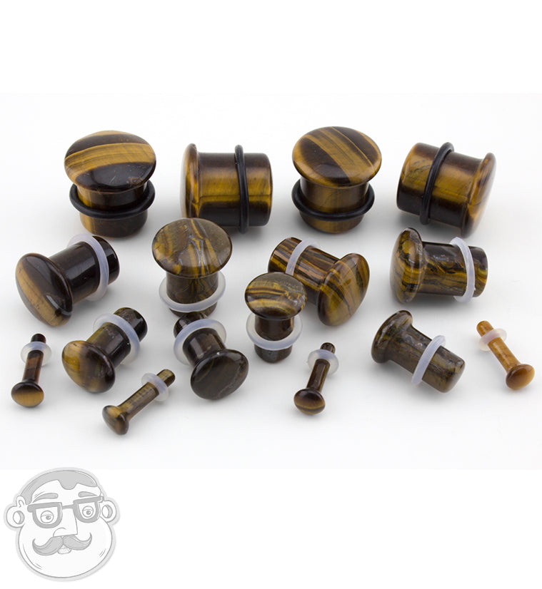 Single Flare Tiger Eye Stone Plugs