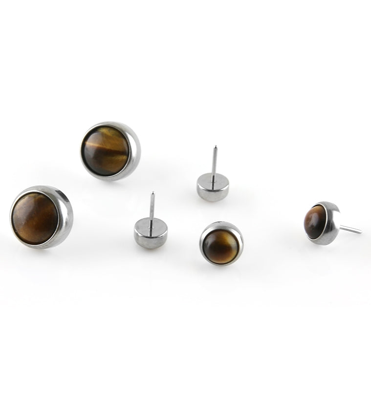 Tigers Eye Stone Titanium Threadless Top