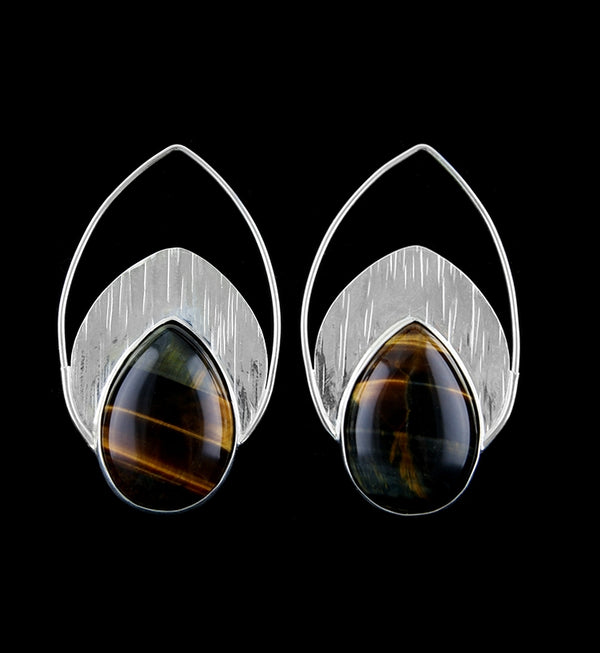 18G Tigers Eye Stone Rogue Silver Hangers / Earrings