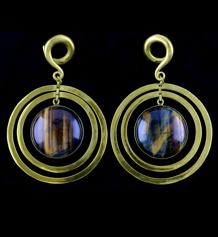 Tigers Eye Double Hoop Brass Ear Weights