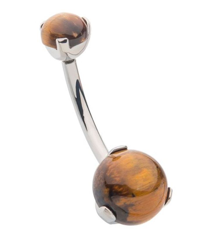 Double Tiger's Eye Stone Cabochon Titanium Belly Button Ring