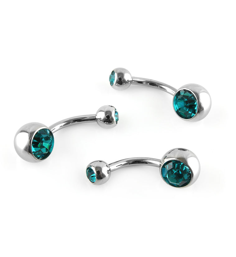 Titanium Belly Button Ring - Blue Zircon CZ Gem