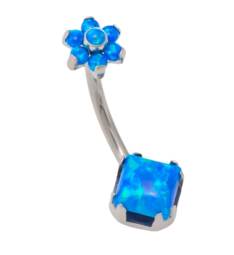 Titanium Blue Opal Flower Belly Button Ring