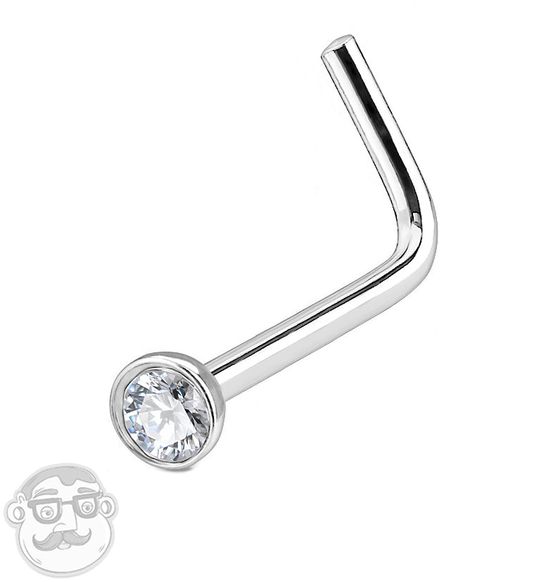 20g & 18g CZ Top L Shape Titanium Nose Ring |  18g 2mm Gem
