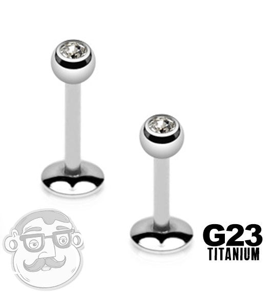 16G Titanium CZ Gem Lip Ring
