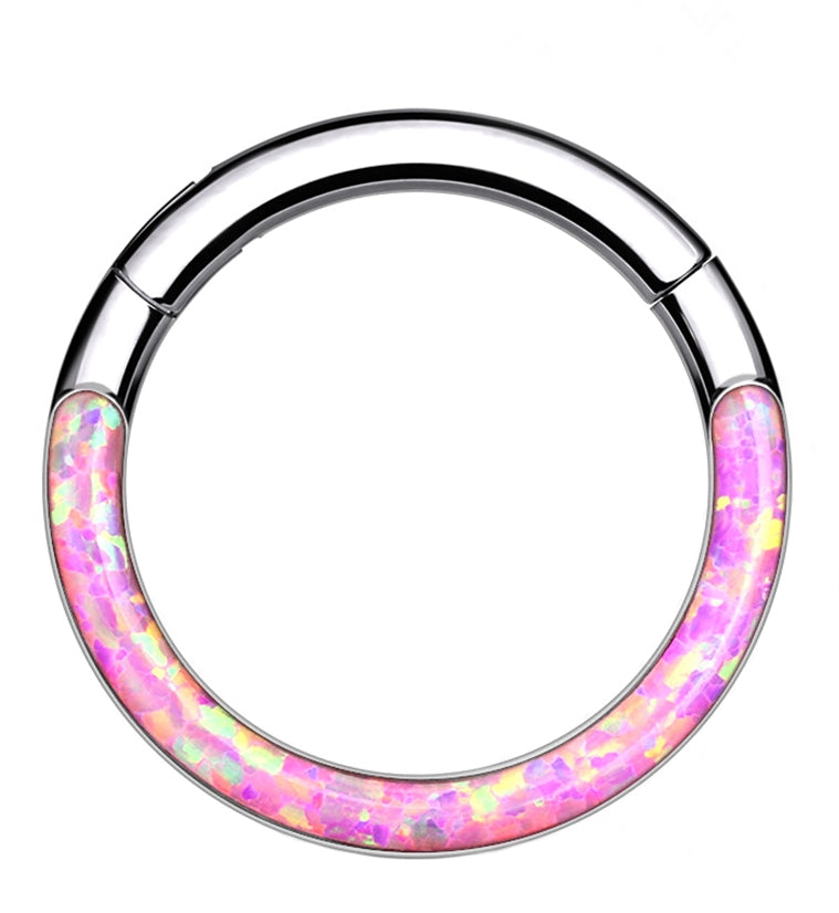 Pink Opalite Frontal Titanium Hinged Segment Ring