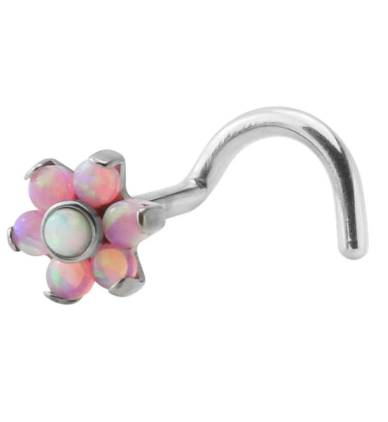 18G Titanium Pink Opalite Flower Nose Screw