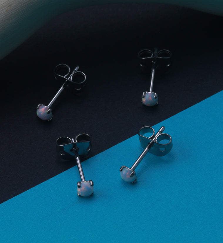 20G Opalite Prong Titanium Earrings