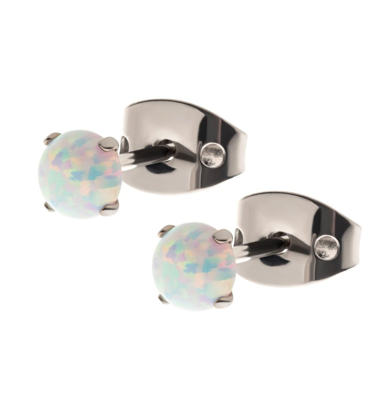 20G Opalite Prong Titanium Earrings