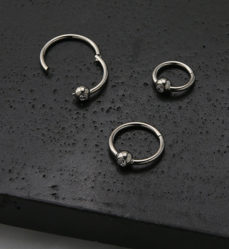 Titanium Side Facing CZ Bead Hinged Segment Captive Ring
