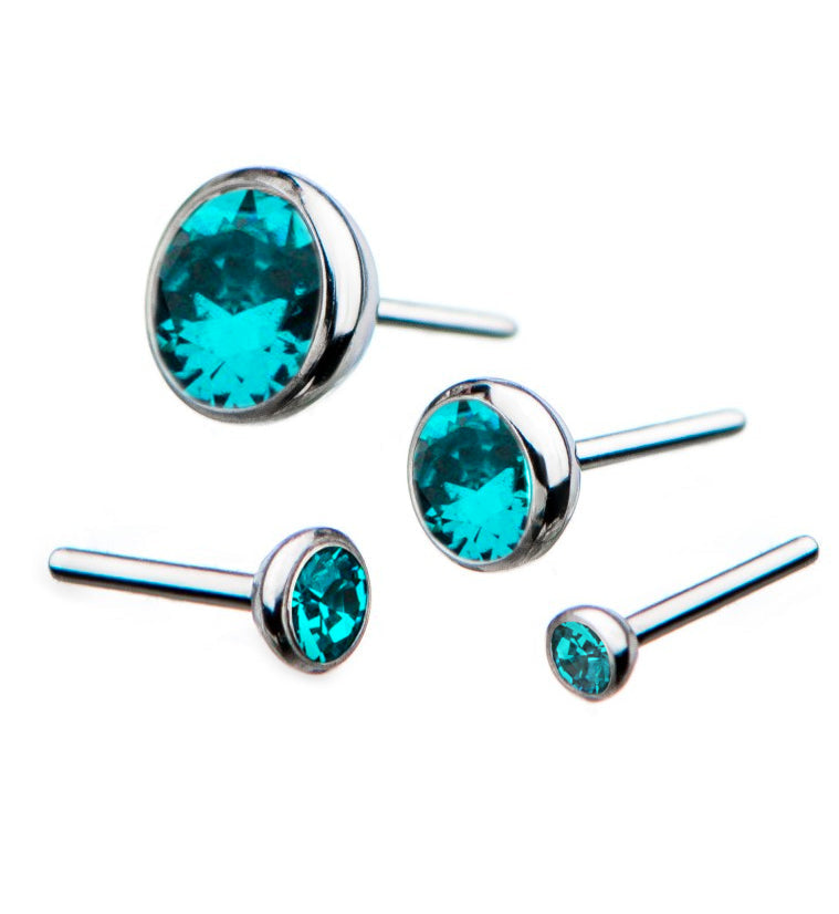 Titanium Threadless Top with Blue Zircon Gem