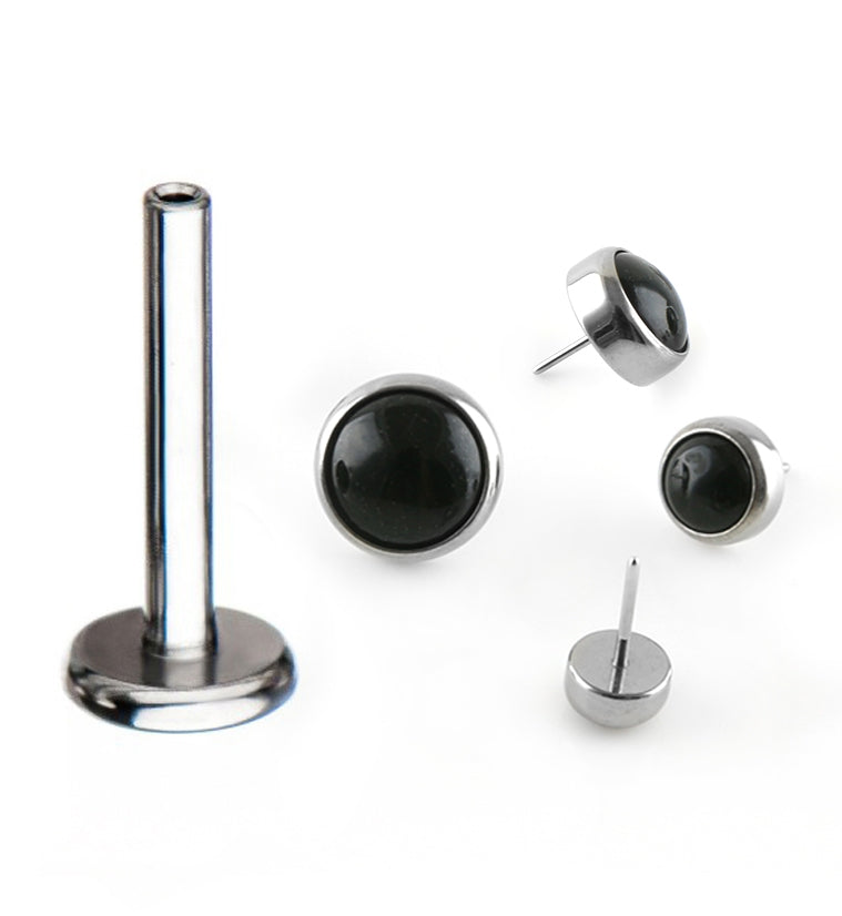18G Titanium Threadless Labret + Black Obsidian Top