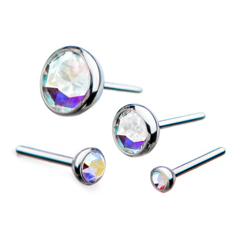 Titanium Threadless Top with Rainbow Aurora Gem