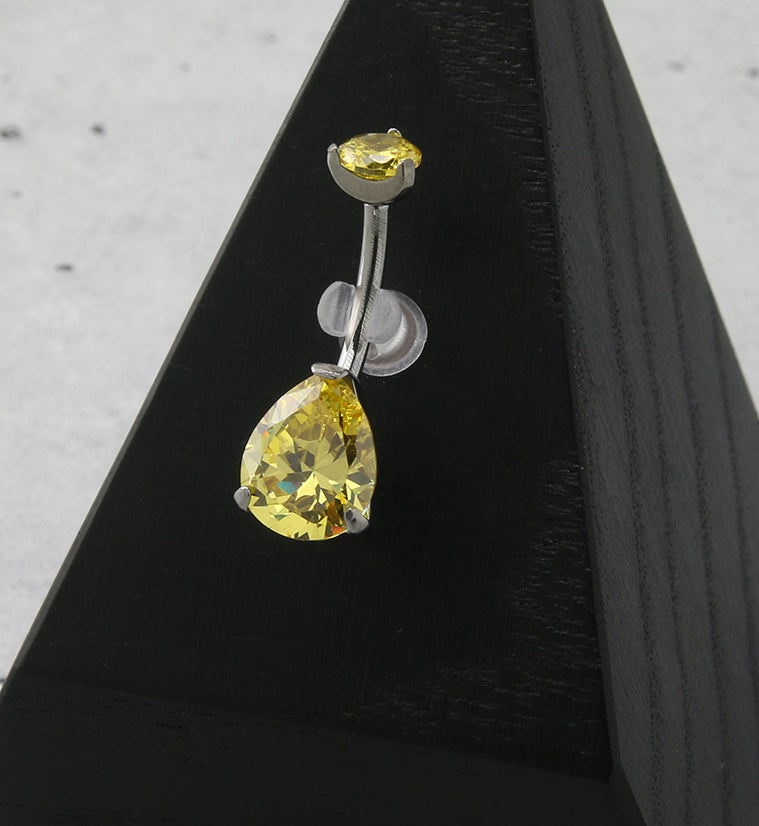 Topaz Teardrop CZ Titanium Belly Button Ring