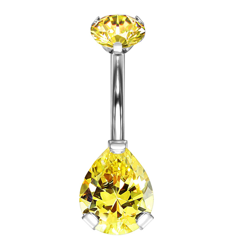 Topaz Teardrop CZ Titanium Belly Button Ring