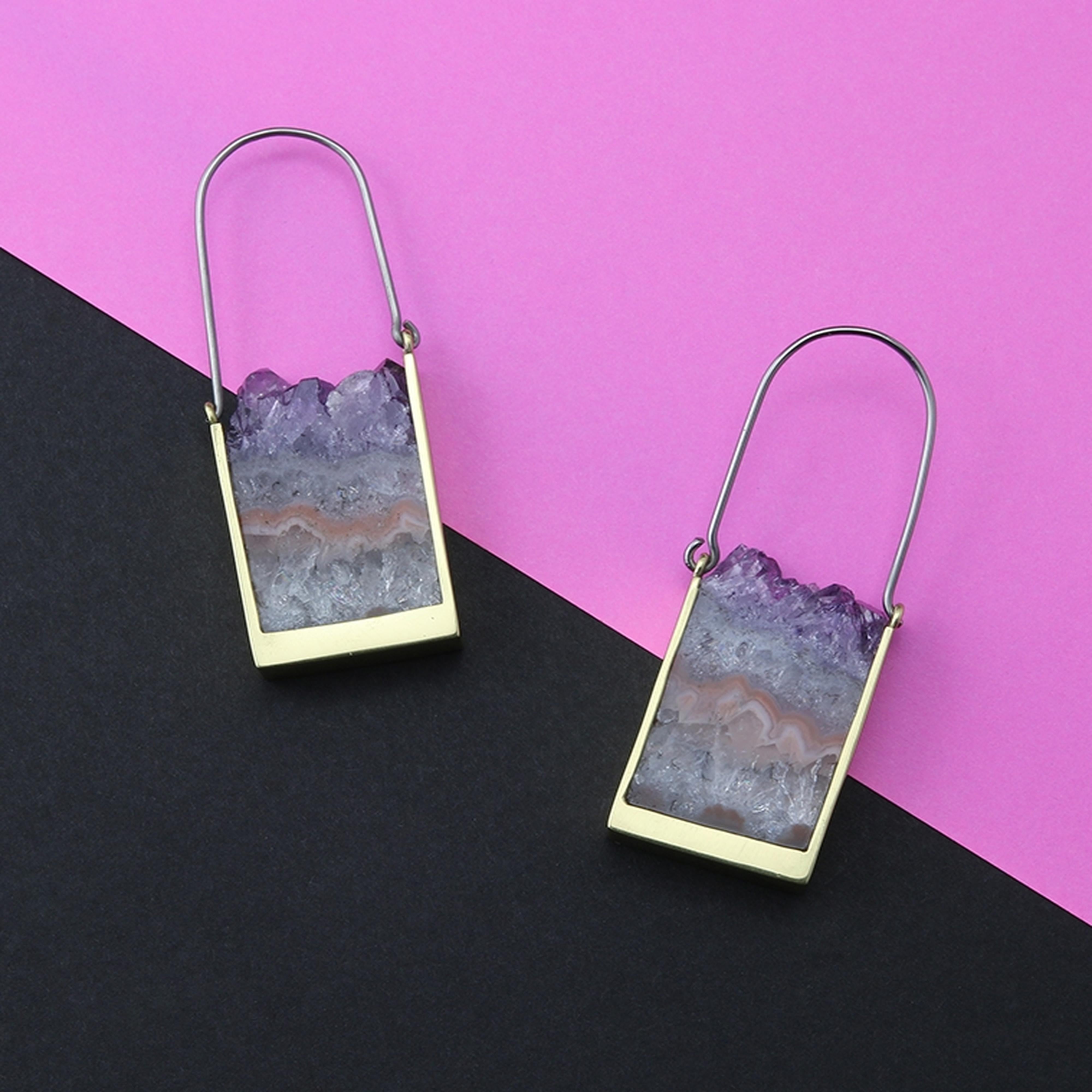 Tower Amethyst Titanium Earrings
