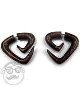 Sono Wood Fake Gauge Tri Point Spirals Tribal Earrings